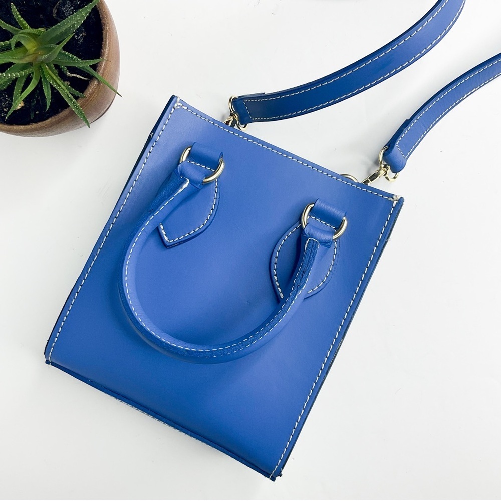 Anna Paola Italy Blue Mini Tote Leather Crossbody Bag